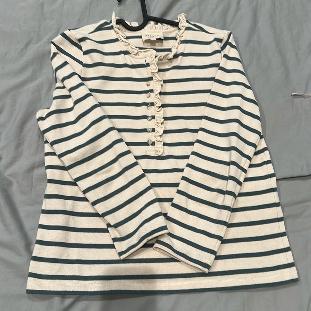Sezane Gael Mariniere Stripped Top in White/Sage
